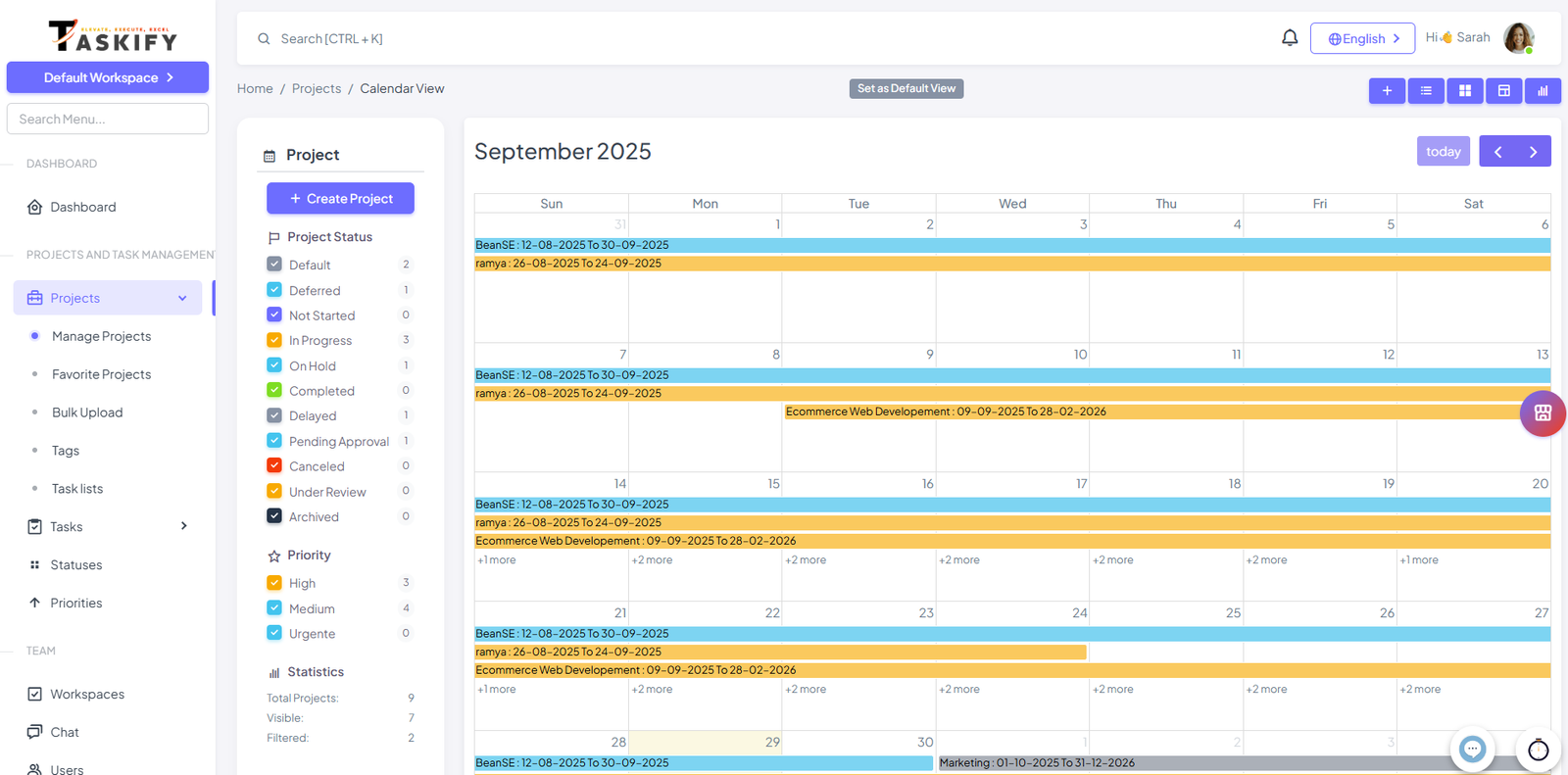 Projects Calendar View