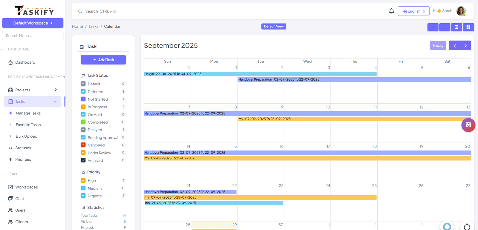 Task Calendar View